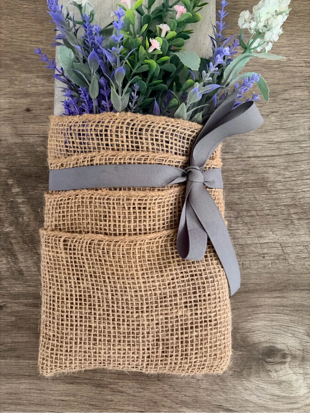 Rustic Burlap Lavender Bundle with Gray Ribbon - Home Bath